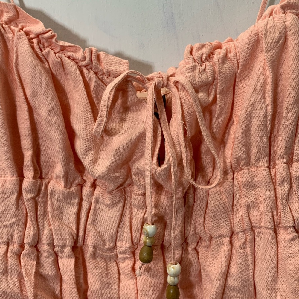 Zara  NWT Peach Linen Elastic top bubble hem beads bow tight ref 8372/113/696 - Picture 8 of 15
